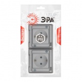 Розетка 2-я скрытой установки ЭРА Эксперт 11-2524-01 2х2P+E 16А шторки г-я IP55 белый