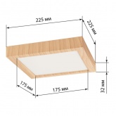 Светильник светодиодный TDM накладной квадрат Даунлайт СПО 18 Вт 3000K (сосна) 225х225х32мм
