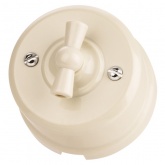 Накладной выключатель поворотный 1-клавишный TDM Виви проходной с ручкой (бантик) 10А слоновая кость (бежевый)