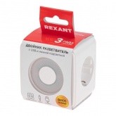 Двойник электрический Rexant Куб 2х2P+E 16А 2хUSB-A 2,4А, USB Type-C 3А ночник белый