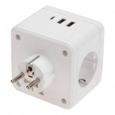 Двойник электрический Rexant Куб 2х2P+E 16А 2хUSB-A 2,4А, USB Type-C 3А ночник белый