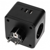 Двойник электрический Rexant Куб 2х2P+E 16А 2хUSB-A 2,4А, USB Type-C 3А ночник черный