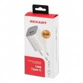 Сетевое зарядное устройство Rexant USB A + Type-C 5V 2.4 A белый