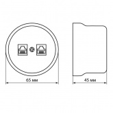 Накладная розетка RJ11 двойная TDM Болонь фарфор белый