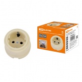 Накладная розетка TDM Болонь 2П+З 16А 250В фарфор слоновая кость (бежевый)