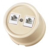 Накладная розетка RJ11 двойная TDM Болонь фарфор слоновая кость (бежевый)