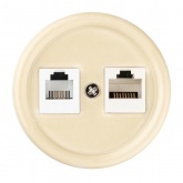 Накладная розетка RJ11+RJ45 двойная TDM Болонь фарфор слоновая кость (бежевый)