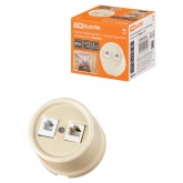 Накладная розетка RJ11+RJ45 двойная TDM Болонь фарфор слоновая кость (бежевый)