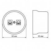 Накладная розетка RJ11+RJ45 двойная TDM Болонь фарфор слоновая кость (бежевый)