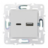 Розетка для зарядки ИЭК SKANDY SK-R13W USB A+С 18Вт арктический белый