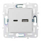 Розетка для зарядки ИЭК SKANDY SK-R14W USB A+С 3,1А арктический белый