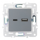 Розетка для зарядки ИЭК SKANDY SK-R13Gr USB A+С 18Вт серый