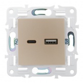 Розетка для зарядки ИЭК SKANDY SK-R14Sh USB A+С 3,1А шампань