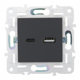 Розетка для зарядки ИЭК SKANDY SK-R14G USB A+С 3,1А графит