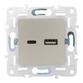 Розетка для зарядки ИЭК SKANDY SK-R13Sa USB A+С 18Вт песочный