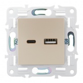 Розетка для зарядки ИЭК SKANDY SK-R14Sa USB A+С 3,1А песочный