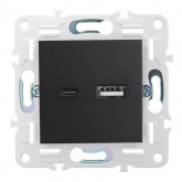 Розетка для зарядки ИЭК SKANDY SK-R14Bl USB A+С 3,1А черный