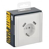 Розетка с зарядкой ИЭК FORTE&PIANO FP245 2Р+Е 16А шторки USB A+A 3,1А белый