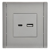 Розетка для зарядки ИЭК FORTE&PIANO FP550 USB A+C 3,1А сталь