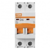 Автоматический выключатель TDM ВА47-29 2Р 6А 4,5кА характеристика D (автомат электрический)