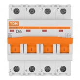 Автоматический выключатель TDM ВА47-29 4Р 6А 4,5кА характеристика D (автомат электрический)