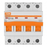 Автоматический выключатель TDM ВА47-29 4Р 16А 4,5кА характеристика D (автомат электрический)