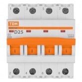 Автоматический выключатель TDM ВА47-29 4Р 25А 4,5кА характеристика D (автомат электрический)