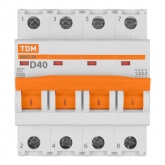 Автоматический выключатель TDM ВА47-29 4Р 40А 4,5кА характеристика D (автомат электрический)