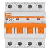 Автоматический выключатель TDM ВА47-29 4Р 50А 4,5кА характеристика D (автомат электрический)