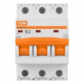 Автоматический выключатель TDM ВА47-29 3Р 2А 4,5кА характеристика В (автомат электрический)