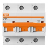 Автоматический выключатель TDM ВА47-100 3Р 25А 10кА характеристика С (автомат электрический)