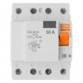 Устройство защитного отключения TDM ВД63 4Р 50А 30мА (электронное) тип АС
