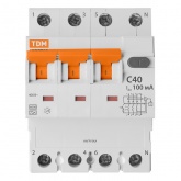 Дифференциальный автомат TDM 4П(3П+Н) C40А 100мА тип А трехфазный электронный 6кА АВДТ63 (дифавтомат, АВДТ)