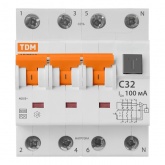 Дифференциальный автомат TDM 4П(3П+Н) C32А 100мА тип А трехфазный электронный 6кА АВДТ63 (дифавтомат, АВДТ)