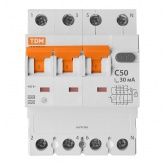 Дифференциальный автомат TDM 4П(3П+Н) C50А 30мА тип А трехфазный электронный 6кА АВДТ63 (дифавтомат, АВДТ)