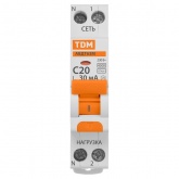 Дифференциальный автомат TDM 1П+Н C20А 30мА тип АС однофазный электронный 4,5кА 1 модуль АВДТ63М (дифавтомат, АВДТ)