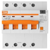 Дифференциальный автомат TDM 4П С40А 100мА тип АС трехфазный электронный 4,5кА АД14 (дифавтомат, АВДТ)
