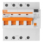 Дифференциальный автомат TDM 4П С32А 30мА тип АС трехфазный электронный 4,5кА АД14 (дифавтомат, АВДТ)