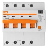 Дифференциальный автомат TDM 4П С25А 30мА тип АС трехфазный электронный 4,5кА АД14 (дифавтомат, АВДТ)
