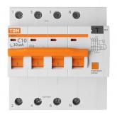 Дифференциальный автомат TDM 4П С10А 30мА тип АС трехфазный электронный 4,5кА АД14 (дифавтомат, АВДТ)