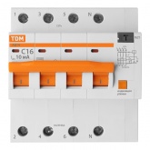 Дифференциальный автомат TDM 4П С16А 10мА тип АС трехфазный электронный 4,5кА АД14 (дифавтомат, АВДТ)