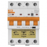 Дифференциальный автомат TDM АД4P 4Р С50А (30-100-300мА) тип АС трехфазный электронный 6кА АД4P (дифавтомат, АВДТ)