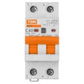 Дифференциальный автомат TDM АД2P 2Р С40А 300мА тип АС однофазный электронный 6кА АД2P (дифавтомат, АВДТ)