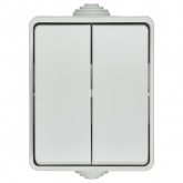 Выключатель двухклавишный для открытой установки ИЭК ФОРС ВС20-2-0-ФБ IP54 белый