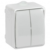 Выключатель двухклавишный для открытой установки ИЭК ФОРС ВС20-2-0-ФБ IP54 белый