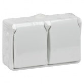 Розетка двухместная 2х2П+3 для открытой установки ИЭК ФОРС РС622-3-ФБ IP54 белый