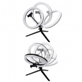 Лампа кольцевая светодиодная TDM 12W 2700-6400K, 26см, штатив настольный, диммер, USB,