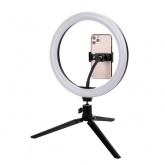 Лампа кольцевая светодиодная TDM 12W 2700-6400K, 26см, штатив настольный, диммер, USB,