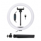 Лампа кольцевая светодиодная TDM 12W 2700-6400K, 26см, штатив настольный, диммер, USB,