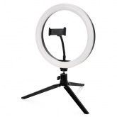 Лампа кольцевая светодиодная TDM 12W 2700-6400K, 26см, штатив настольный, диммер, USB,